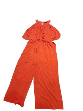Lane Bryant Coral Halter Ruffle Jumpsuit